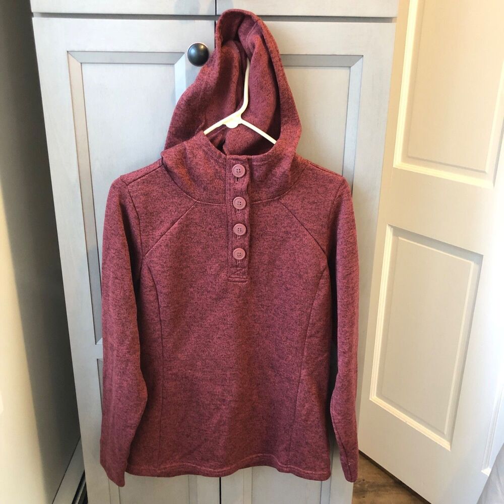 Columbia Pullover Hoodie Fleece Sweatshirt Women's Size Medium Button Red